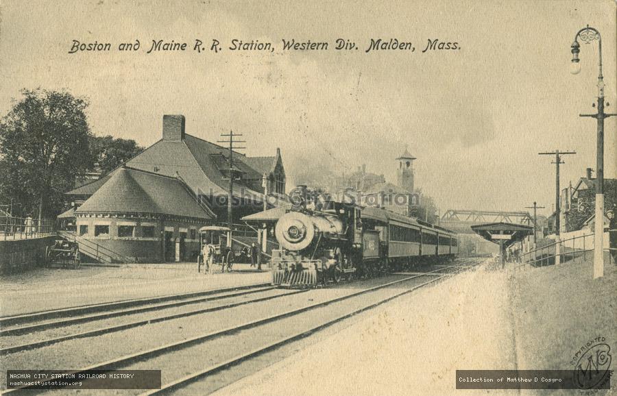 Postcard: Boston & Maine Railroad Station, Western Division, Malden, Massachusetts